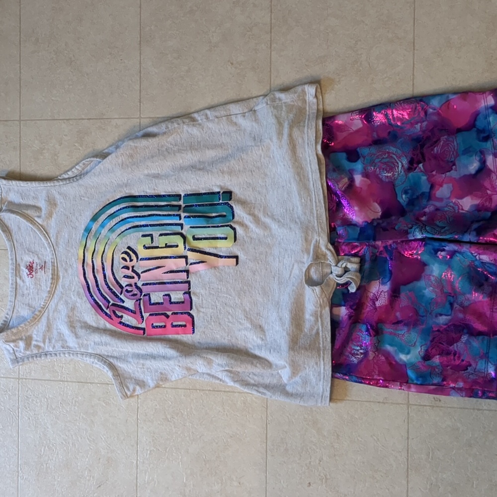 Girls L Justice tank top "Love Being You" and girls size large danskin now short